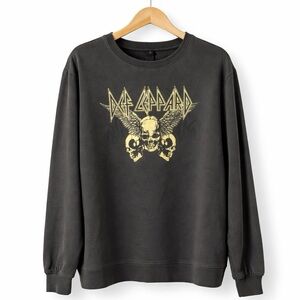 Def Leppard Graphic Sweatshirt Black Skull Band Crewneck-Size XXL
